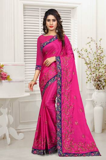 Celebrate This Festive Season with Beauty And Comfort Wearing This Designer Heavy Saree In Dark Pink Color. This Pretty Heavy Embroidered Saree And Blouse Are Fabricated On Chiono Which Is Light Weight And Also Gives An Elegant Look To Your Personality. 