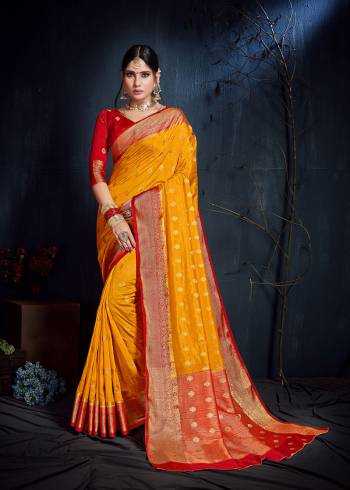 Catch All The Limelight At The Next Function You Attend Wearing This Pretty Saree In Musturd Yellow Color Paired With Contrasting Red Colored Blouse. This Saree And Blouse are Nylon Art Silk Based Which Gives A Rich Look To Your Personality. 