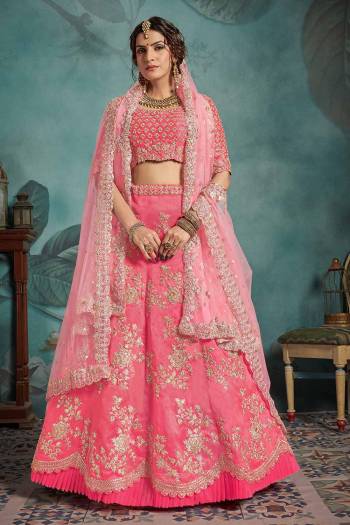 Look Pretty In This Every Girl's Favourite Color For Bridal Wear In All Over Pink Colored Lehenga Choli With Two Dupattas. This Very Beautiful Heavy Designer Lehenga Choli Is Fabricated on Art Silk Paired With Net Fabricated Two Dupattas. Buy Now.