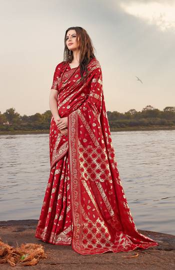 Get Ready For The Upcoming Festive And Wedding Season In A Proper Traditional Look With This Designer Saree In Red Color. This Saree And Blouse are Fabricated On Banarasi Art Silk Beautified with Heavy Weave All Over. Buy Now.