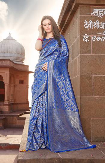 Get Ready For The Upcoming Festive And Wedding Season In A Proper Traditional Look With This Designer Saree In Royal Blue Color. This Saree And Blouse are Fabricated On Banarasi Art Silk Beautified with Heavy Weave All Over. Buy Now.