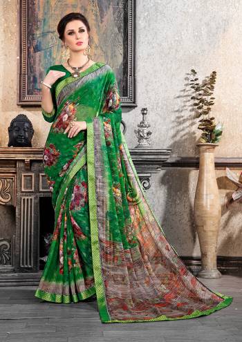 Pretty Simple and Elegant Saree IS Here For Your Semi-Casuals. This Pretty Saree Is Fabricated On Chiffon Brasso Paired With Art Silk Fabricated Blouse. It Is Beautified With Prints All over and Also It Is Light Weight And Easy To Carry All Day long. 