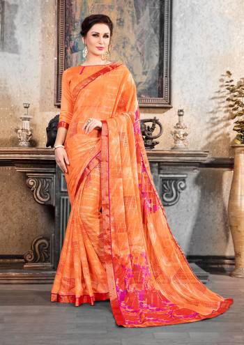 For Your Semi-Casuals, Grab This Printed Saree Paired With Plain Blouse. This Saree IS Fabricated On Chiffon Brasso Which IS Light Weight And Paired With Art Silk Fabricated Blouse. Buy Now.