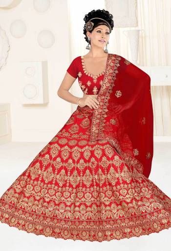 Get Ready For Your D-Day With This Very Beautiful And Evergreen Color For A Bridal Wear With This Designer Lehenga Choli In Red Color. This Heavy Embroidered Lehenga Choli Is Satin Silk Based Paired With Net Fabricated Dupatta. Its Lovely Bright Color And Heavy Embroidery Will Add Pretty Glam Look.