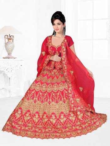 Here Is A Very Beautiful Heavy Designer Bridal Lehenga Choli In All Over Dark Pink. Its Blouse And Lehenga Are Fabricated On Satin Silk Paired With Net Fabricated Dupatta. It Is Beautified With Heavy Embroidery Giving It An Attractive Look. 