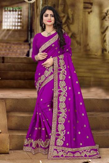 Get Ready For The Upcoming Festive And Wedding Season With This Designer Saree In Purple Color. This Saree And Blouse Are Fabricated On Art Silk Beautified with Jari Embroidery In Lovely Peacock Motifs. This Pretty Saree Is Light Weight And Easy To Carry All Day Long. 