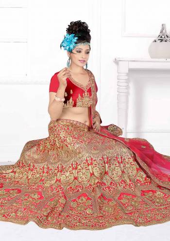 Here Is A Very Beautiful Heavy Designer Bridal Lehenga Choli In All Over Dark Pink. Its Blouse And Lehenga Are Fabricated On Satin Silk Paired With Net Fabricated Dupatta. It Is Beautified With Heavy Embroidery Giving It An Attractive Look. 