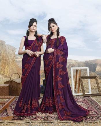 Celebrate This Festive Season With Beauty And Comfort Wearing This Designer And Attractive Looking Saree In Purple Color Paired With Purple Colored Blouse .This Saree Is Fabricated On Georgette Paired With Art Silk Fabricated Blouse. It Is Beautified With Contrasting Embroidered Butti. 