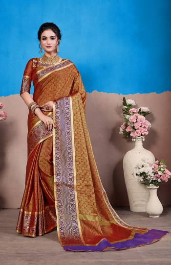 Here Is A Proper Traditional Wear For The Upcoming Festive And Wedding Season With This Silk Based Saree. This Red &  Gold Saree And Blouse Are Fabricated On Nylon Art Silk Beautified With Intricate Weave All Over. Also Its Fabric Is Durable And Easy To Carry Throughout The Gala. 