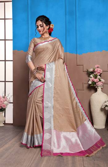 Rich And Elegant Looking Designer Silk Based Saree Is Here In Beige Color Paired With Beige Colored Blouse. This Saree And Blouse Are Fabricated On Nylon Art Silk Beautified Intricate Weave All Over It. Buy This Saree Now.