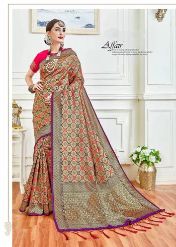 Here Is A Rich Looking Designer Silk Based Saree In Golden And Dark Pink Color Which Will Give A Royal Look To Your Personality. This Saree Is Fabricated On Soft Silk Paired With Art Silk Fabricated Blouse. 