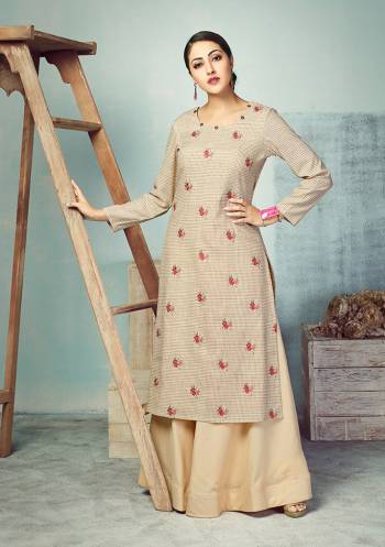 Flaunt Your Rich And Elegant Taste Wearing This Designer Readymade Pair Of Kurti And Skirt In Beige And Cream Color Respectively. This Checks Printed Kurti Is Fabricated On Handloom Cotton Paired With Plain Rayon Fabricated Skirt. Kurti Is Beautified With Small Butti In Thread Work. 