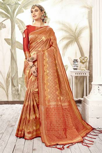 Celebrate This Festive Season In Proper Traditional Wear With This Silk Based Saree In Red Color . This Saree And Blouse Are Fabricated On Art Silk Beautified With Geometric Weave All Over. Its Fabric Is Light Weight, Durable And Easy To Care For. 