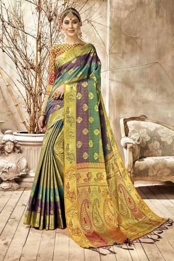 Celebrate This Festive Season Wearing This Rich And Elegant Looking Heavy Woven Saree In Golden Highlight. This Saree And Blouse are Fabricated On Art Silk Beautified With heavy Weave All Over. Buy Now.