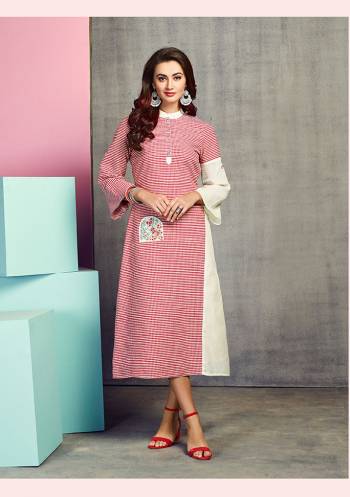 For Your Semi-Casual Wear, Grab This Readymade Kurti In Red And White Color Fabricated On Handloom Cotton. This Kurti Is Beautified With Checks Prints And Thread Work. It Is Light Weight And Easy To Carry All Day Long. 