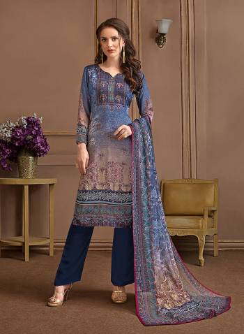 Flaunt Your Rich And Elegant Taste Wearing This Pretty Suit In Blue And Navy Blue Color. Its Top Is Fabricated On Satin Georgette Paired With Crepe Bottom And Georgette Fabricated Dupatta. Buy Now.