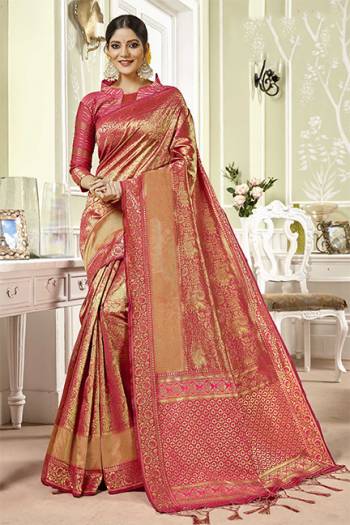 Enhance Your Personality Wearing This Designer Saree In Old Rose Pink Color. This Saree And Blouse are Fabricated On Banarasi Art Silk Beautified With Weave All Over