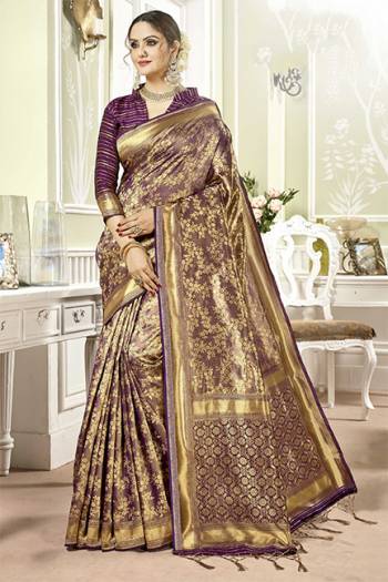 Grab This Beautiful Designer Silk Based Saree In Purple Color, This Saree And Blouse Are Fabricated On Banarasi Art Silk Beautified With Weave All Over It, Its Fabric Is Durable And Easy To Care For.