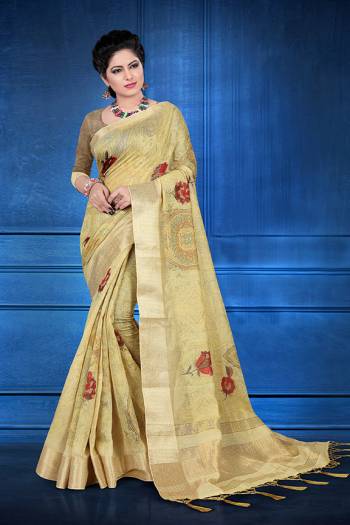 Here Is A Rich And Elegant Looking Designer Silk Based Saree. This Pretty Saree and Blouse Are Fabricated On Jacquard Silk Beautified With Digital Prints All Over. It Is Light In Weight And Easy To Carry All Day Long. 
