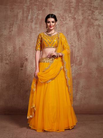 Celebrate This Festive Season With Beauty And Comfort Wearing This Light Weight Designer Lehenga Choli In All Over Musturd Yellow Color. Its Pretty Embroidered Blouse Is Fabricated On Art Silk Paired With Net Fabricated Lehenga And Dupatta. Buy Now.