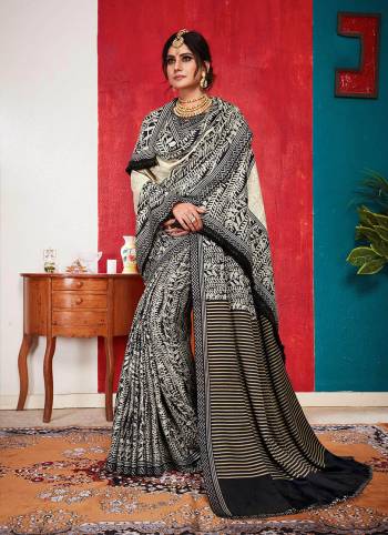 For A Royal And Elegant Look, Grab This Designer Printed Saree With A Pretty Matching Pashmina Dupatta. This Saree Is In Black And White Color Fabricated On Pashmina Beautified With Prints All Over. It Is Soft Towards Skin And Durable. 