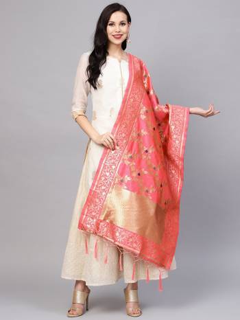 For A Proper Traditional Look, Pair Up Your Simple Attire With This Trendy Banarasi Art Silk Fabricated Dupatta. It Is Beautified With Weave All Over. Also It Is Light In Weight And Easy To Carry All Day Long.