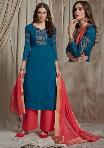 Look Beautiful In This Pretty Color Pallete Of Blue And Pink. Its Embroidered Top Is Fabricated On Soft Silk Paired With Satin Bottom and Banarasi Art Silk Dupatta. All Its Fabrics Ensures Superb Comfort All Day Long. 