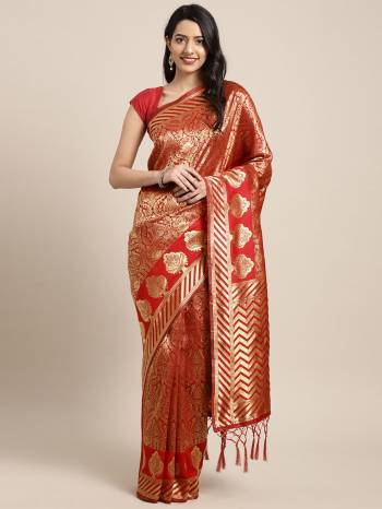 Silk Saree Always Gives A Rich And Elegant Look To Your Personality. Grab This Deisgner Silk Based Saree In Red Color Beautified With Heavy Weave All Over. This Saree And Blouse Are Fabricated On Art Silk. Buy Now.