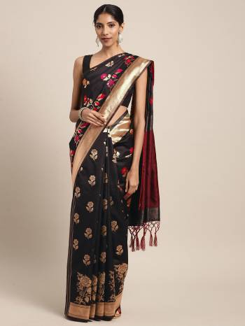 Silk Saree Always Gives A Rich And Elegant Look To Your Personality. Grab This Deisgner Silk Based Saree In Black Color Beautified With Heavy Weave All Over. This Saree And Blouse Are Fabricated On Art Silk. Buy Now.