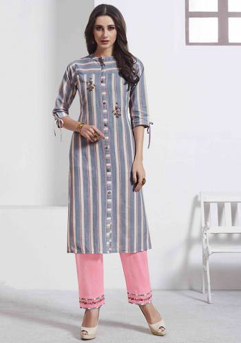 Rich And Elegant Looking Readymade Kurti Is Here In Grey Color Paired With Multi Colored Bottom. This Kurti IS Fabricated On Cotton Beautified With Thread Work Paired With Rayon Fabricated Printed Bottom. 