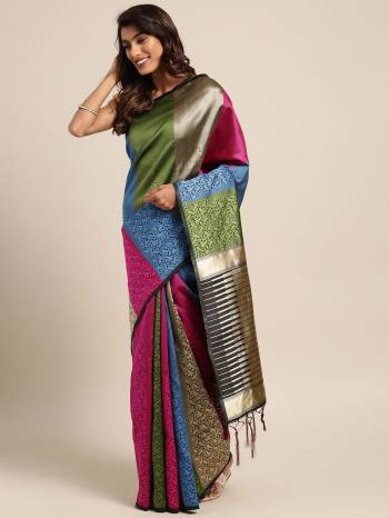 Celebrate This Festive Season In Traditional Look Wearing This Silk Based Saree In Multi Color. This Saree And Blouse are Fabricated On Banarasi Art Silk Beautified With Weave All Over