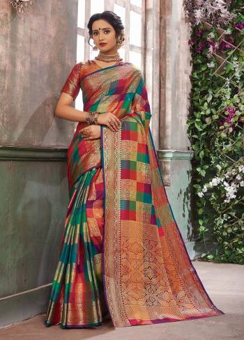 Go Colorful With This Beautiful Designer Silk Based Saree In Multi Color. This Saree And Blouse Are Fabricated On Art Silk Beautified With Checks Prints And Weave All Over. 