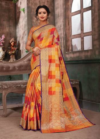 Go Colorful With This Beautiful Designer Silk Based Saree In Multi Color. This Saree And Blouse Are Fabricated On Art Silk Beautified With Checks Prints And Weave All Over. 