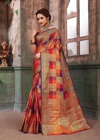 Celebrate This Festive Season With Colors Wearing This Designer Multi Colored Saree Fabricated On Art Silk. It Has Multi Colored Checks All Over With Beautiful Weave. Buy This Pretty Saree Now.