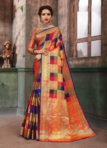 Go Colorful With This Beautiful Designer Silk Based Saree In Multi Color. This Saree And Blouse Are Fabricated On Art Silk Beautified With Checks Prints And Weave All Over. 