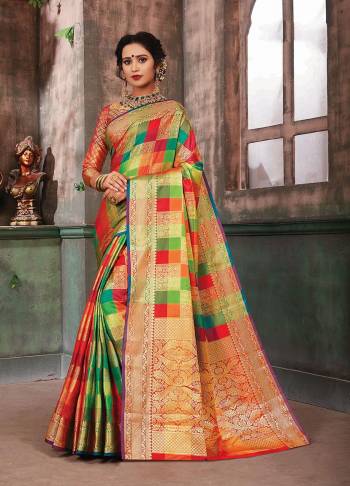 Celebrate This Festive Season With Colors Wearing This Designer Multi Colored Saree Fabricated On Art Silk. It Has Multi Colored Checks All Over With Beautiful Weave. Buy This Pretty Saree Now.