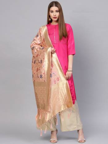 Enhance Your Look of gown and lehenga choli With Latest Trends Of Banarasi Dupatta Beautified With Attractive Weave All Over. You Can Pair This Up With Any Kind Of Ethnic Attire.