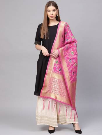 Enhance Your Look of gown and lehenga choli With Latest Trends Of Banarasi Dupatta Beautified With Attractive Weave All Over. You Can Pair This Up With Any Kind Of Ethnic Attire.