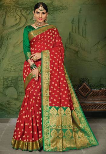 Celebrate This Festive Season With Beauty And Comfort In This Elegant Looking Designer Silk Based Saree In Red Color. This Saree And Blouse Are Fabricated On Art Silk Beautified With Small Butti Weave All Over. Buy Now.