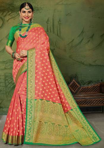 Celebrate This Festive Season With Beauty And Comfort In This Elegant Looking Designer Silk Based Saree In Dark Peach Color. This Saree And Blouse Are Fabricated On Art Silk Beautified With Small Butti Weave All Over. Buy Now.