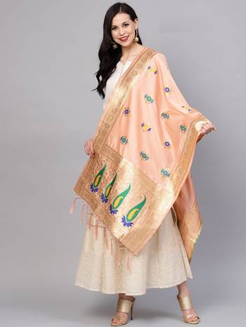 Enhance Your Look of gown and lehenga choli With Latest Trends Of?Banarasi Dupatta Beautified With Attractive Weave All Over. You Can Pair This Up With Any Kind Of Ethnic Attire.