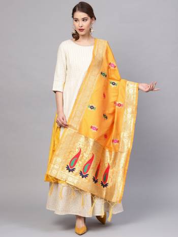 Enhance Your Look of gown and lehenga choli With Latest Trends Of?Banarasi Dupatta Beautified With Attractive Weave All Over. You Can Pair This Up With Any Kind Of Ethnic Attire.