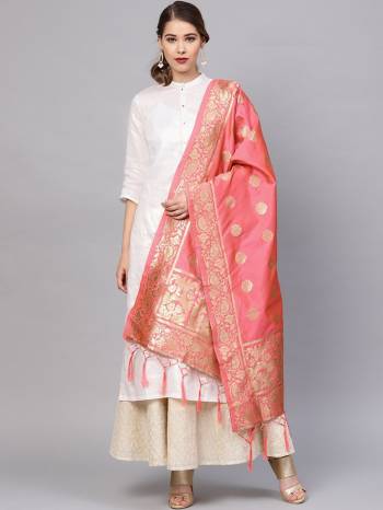 Enhance Your Look of gown and lehenga choli With Latest Trends Of Banarasi Dupatta Beautified With Attractive Weave All Over. You Can Pair This Up With Any Kind Of Ethnic Attire.