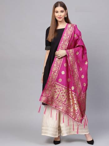 Enhance Your Look of gown and lehenga choli With Latest Trends Of Banarasi Dupatta Beautified With Attractive Weave All Over. You Can Pair This Up With Any Kind Of Ethnic Attire.