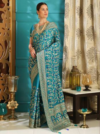 Catch All The Limelight At The Wedding Your Attend In This Heavy Designer Saree In Blue Color. This Heavy Embroidered Designer Saree And Blouse Are Fabricated Soft Silk. Its Rich Fabric And Subtle Color Will Give A Rich Look To Your Personality. 