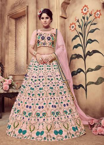 Grab This Very Beautiful And Attractive Looking Heavy Designer Lehenga Choli In Pink Color. It Embroidered Blouse Is Fabricated On Art Silk Paired With Foil Rubber Printed Art Silk Lehenga And Net Fabricated Dupatta. Buy This Lovely Piece Now.