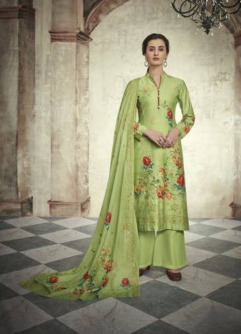 Celebrate This Festive Season With Comfort And Trend Wearing This Designer Straight Suit In Green Color .Its Top Is Fabricated On Satin Cotton Paired With Cotton Bottom And Mal Cotton Fabricated Dupatta. It Has Pretty Floral Prints With Attractive Sequence Work Over The Top And Dupatta. 