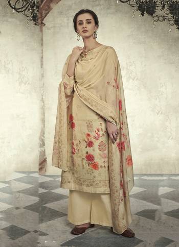 Flaunt Your Rich And Elegant Taste Wearing This Designer Straight Suit In Elegant Cream Color. This Beautiful Digital Printed Suit Is Fabricated On Satin Cotton Paired With Cotton Bottom And Mal Cotton Fabricated Dupatta. It Is More Highlighted With Attractive Sequence Work. 