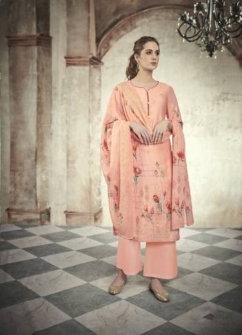 Look Pretty In This Designer Straight Suit In Peach Color. Its top Is Fabricated On Satin Cotton Paired With Cotton Bottom And Mal Cotton Fabricated Dupatta. Its Top And Dupatta Are Beautified With Digital Prints And Sequence Work. Buy This Suit Now.