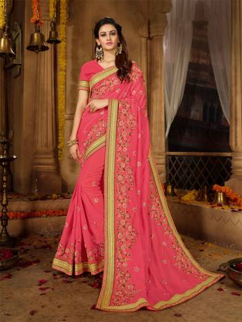 Look Pretty In This Lovely Designer Saree In Pink Color. This Beautifully Embroidered Designer Saree Is Fabricated On Vichitra Silk Paired With Art Silk Fabricated Blouse. Its Pretty Detailed Embroidery and Rich Fabric will Earn You Lots Of Compliments From Onlookers. 